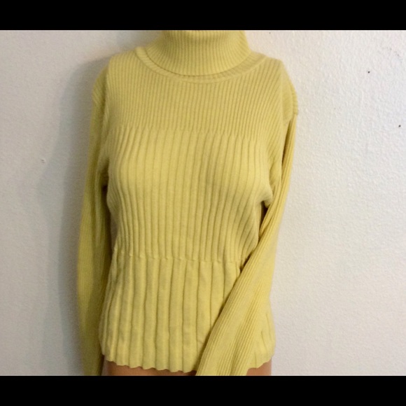 Vintage Marigold Yellow Turtleneck LS Cotton Rib Sweater - Picture 2 of 7